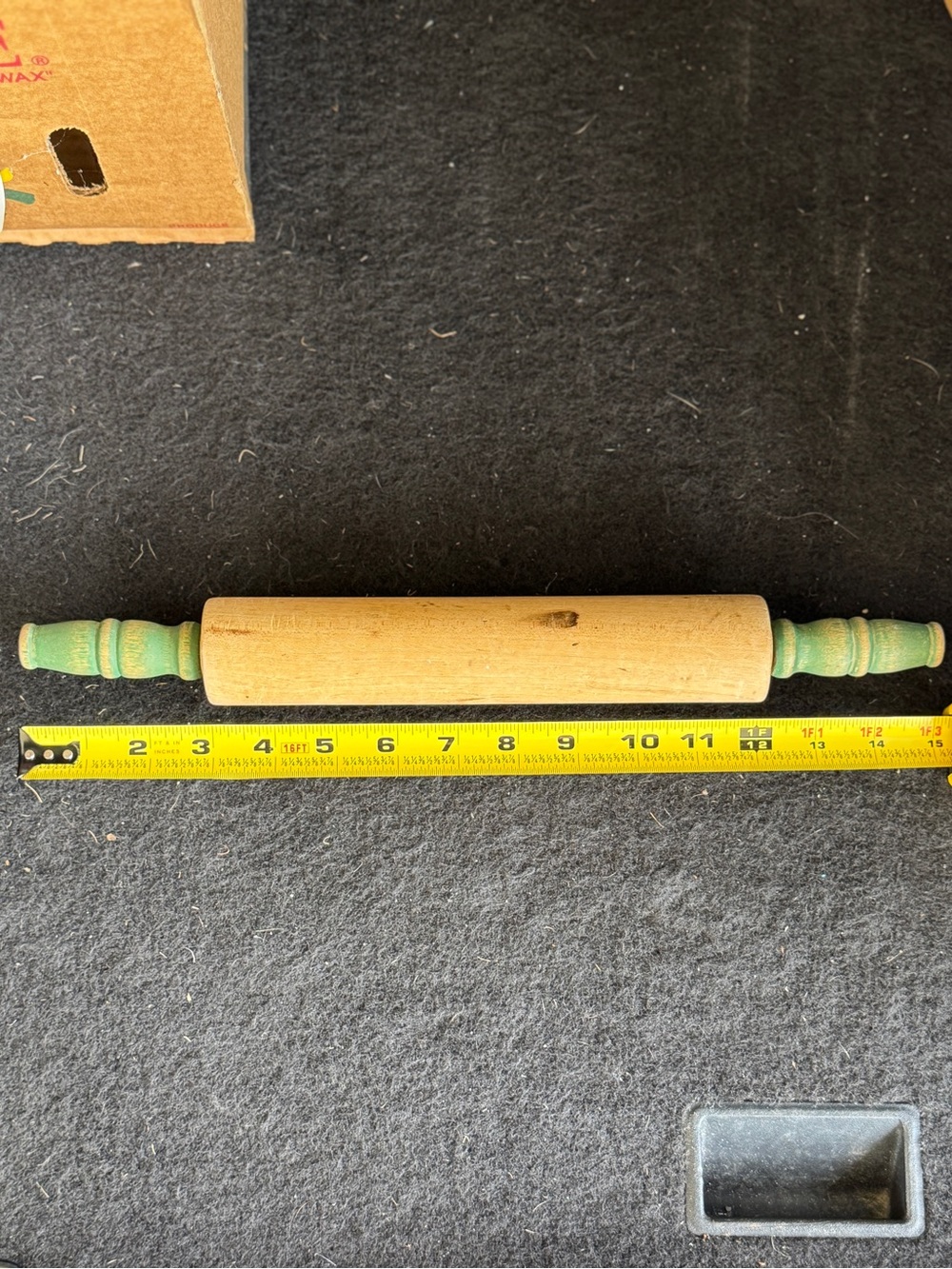 Vintage Munising Wooden Rolling Pin with Green-Tinted Handles